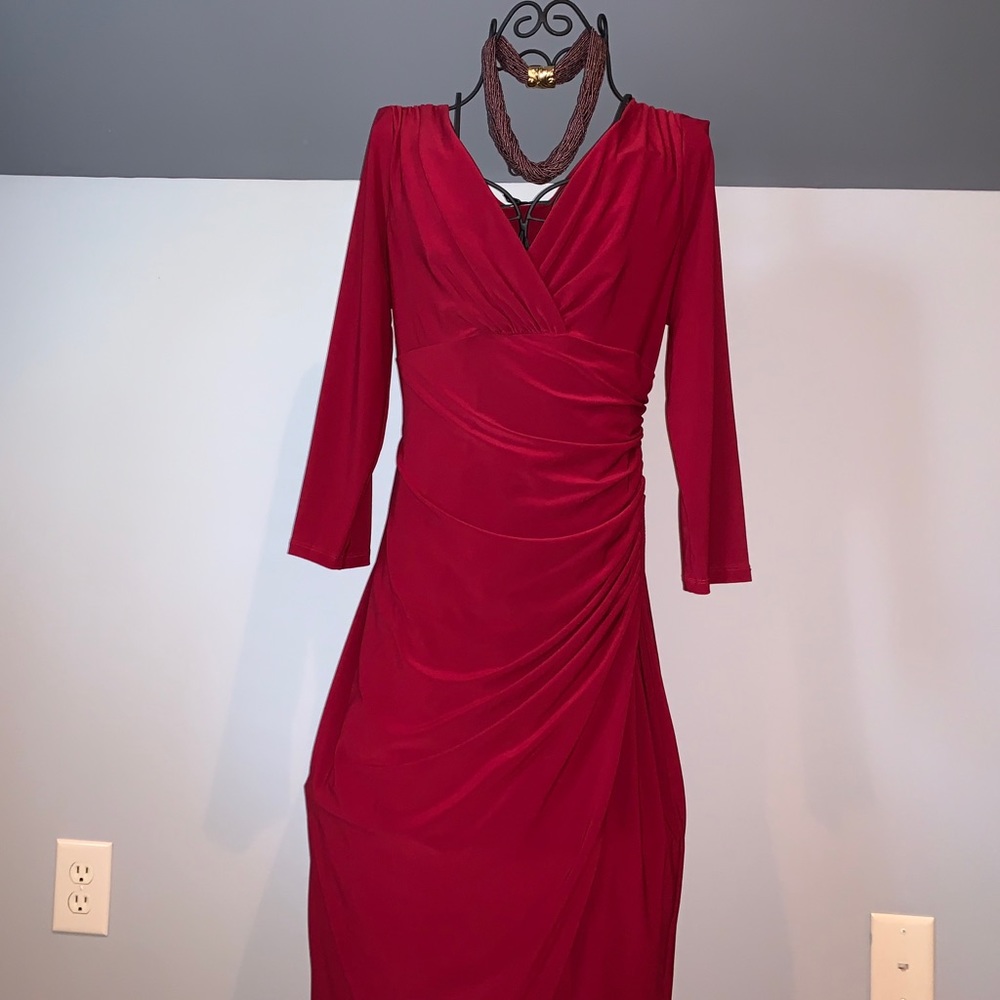 Ruched, red holiday dress